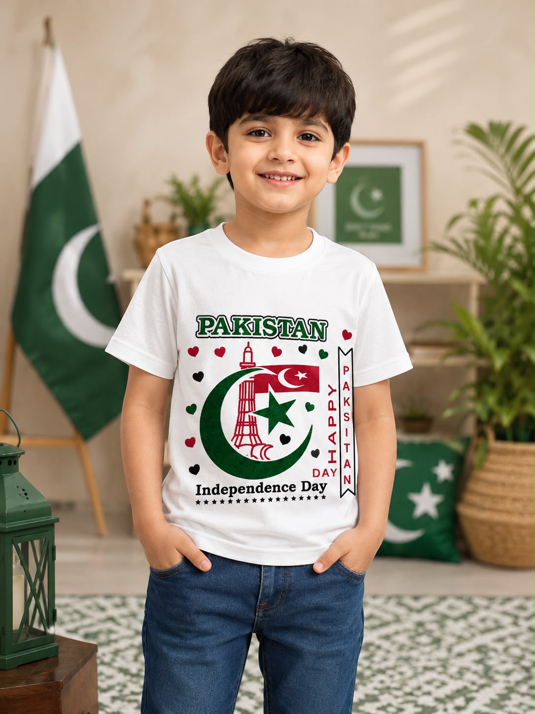 Pakistan Independence Day Graphic T-Shirt for Kids | Premium White Cotton Tee | 14 August Collection