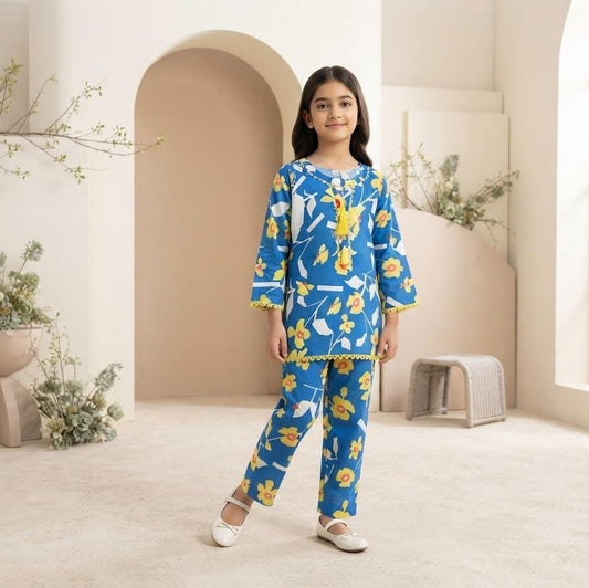 Pure Cotari Fabric Printed Kurti with Flapper Trouser for Girls