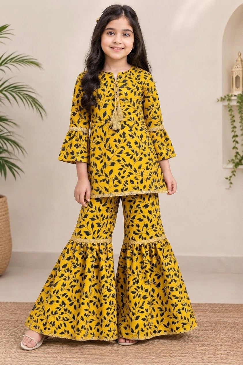 Traditional Printed Kurti with Sharara Set for Girls