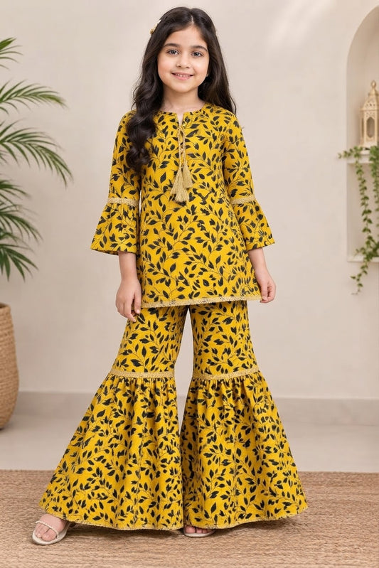 Traditional Printed Kurti with Sharara Set for Girls