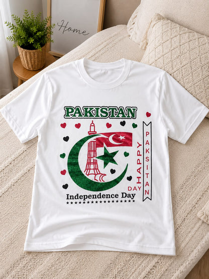 Pakistan Independence Day Graphic T-Shirt for Kids | Premium White Cotton Tee | 14 August Collection