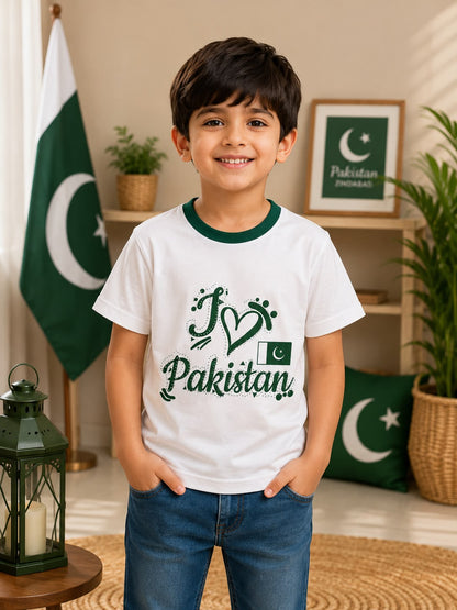 Pakistan Independence Day Graphic T-Shirt for Kids | Premium White Cotton Tee | 14 August Collection