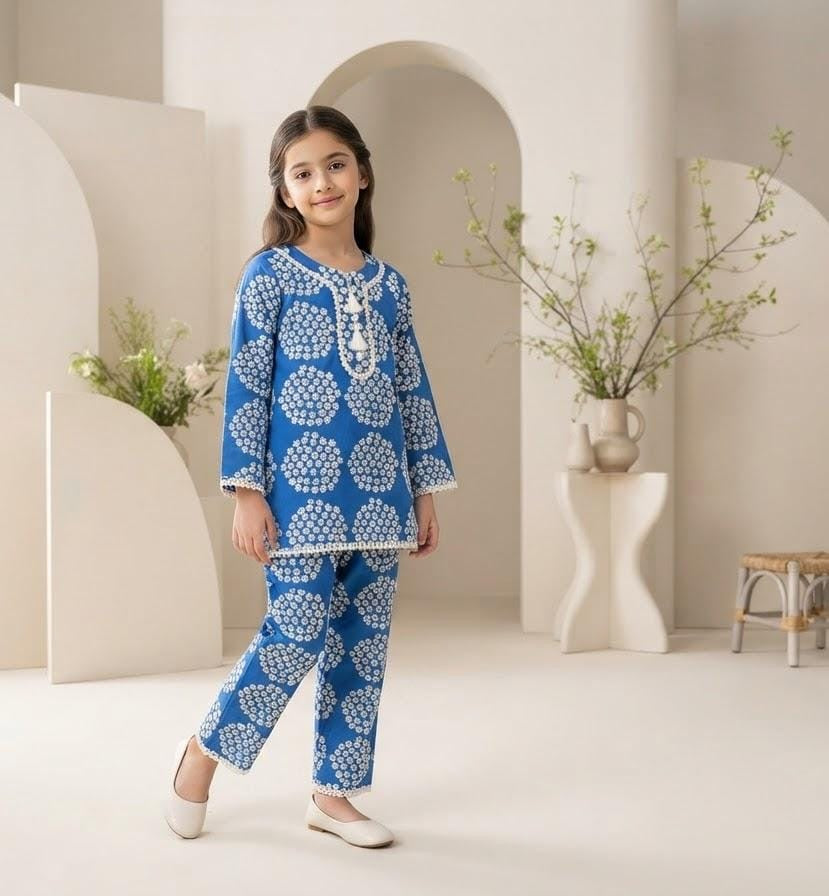 Pure Cotari Fabric Printed Kurti with Flapper Trouser for Girls