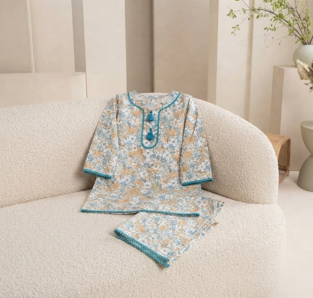 Pure Cotari Fabric Printed Kurti with Flapper Trouser for Girls