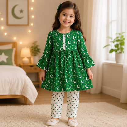 Girls Green Moon & Star 2-Piece Dress Set