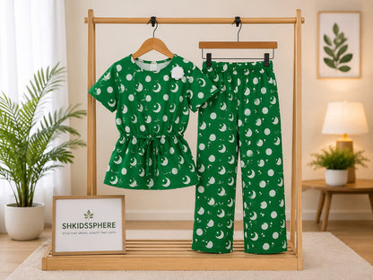 SH Kids Sphere Independence Day Special Green Crescent & Moon Kids Suit - SH Kids Sphere