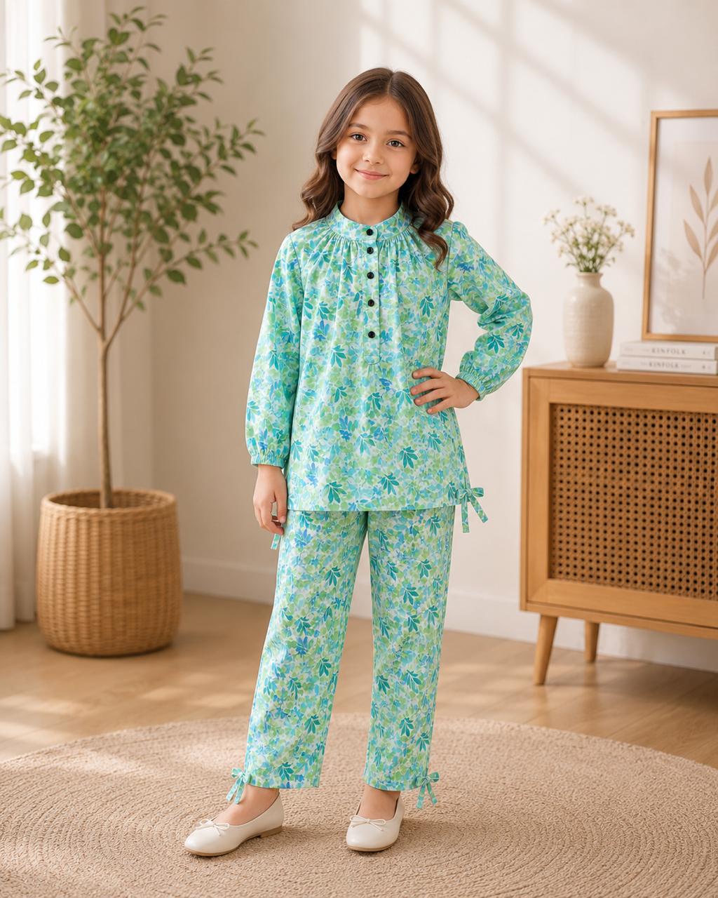 Girls Premium Lavender Floral Printed 2-Piece Co-Ord Set | Soft Cotton Kids Outfit