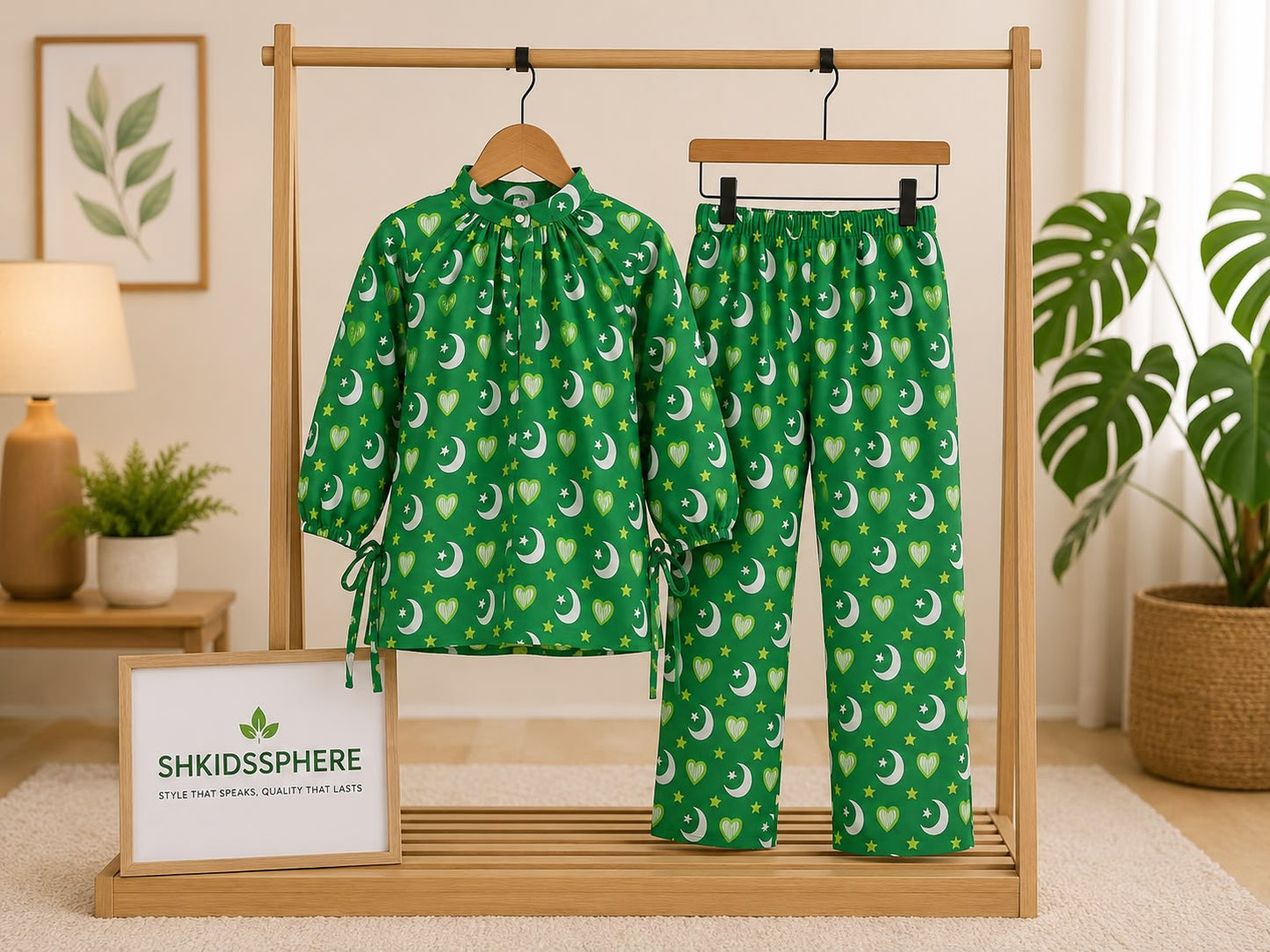 SH Kids Sphere 14th August Green Flutter-Sleeve Festive Kids Outfit - SH Kids Sphere