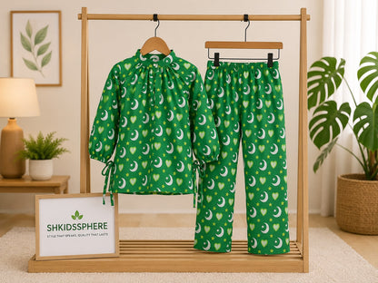 SH Kids Sphere 14th August Green Flutter-Sleeve Festive Kids Outfit - SH Kids Sphere