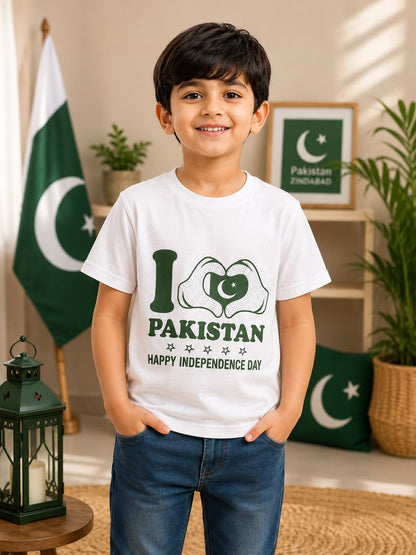 Pakistan Independence Day Graphic T-Shirt for Kids | Premium White Cotton Tee | 14 August Collection