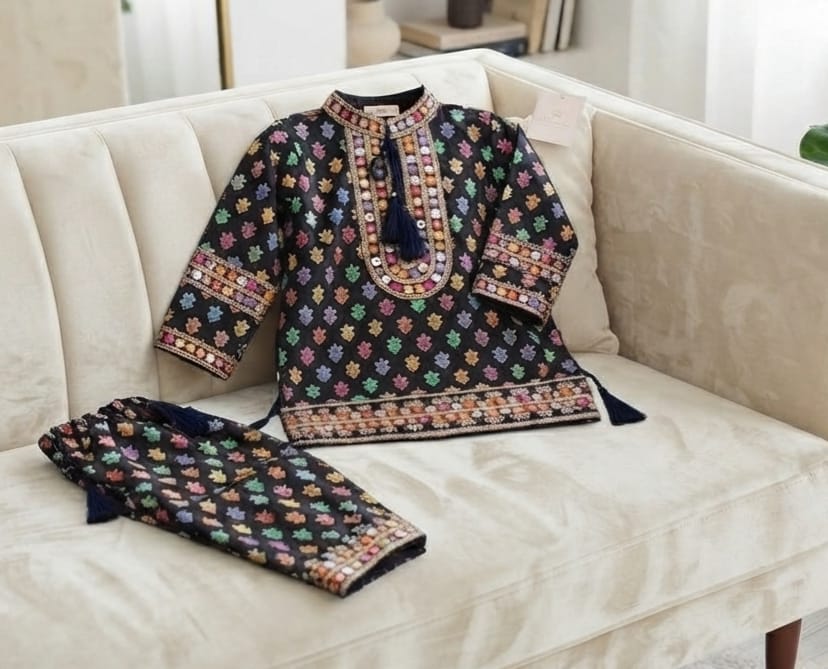 Stunning Multicolor Geometric Print Kurta & Shalwar Set for Girls - Festive & Casual Wear