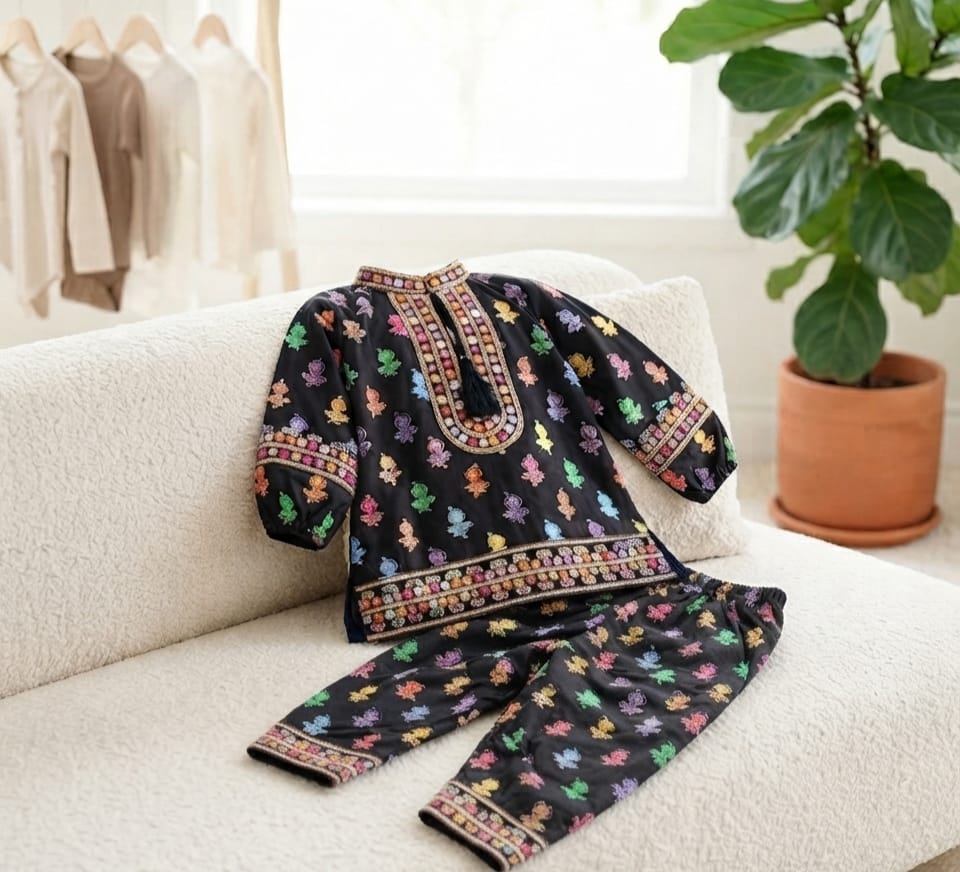 Stunning Multicolor Geometric Print Kurta & Shalwar Set for Girls - Festive & Casual Wear