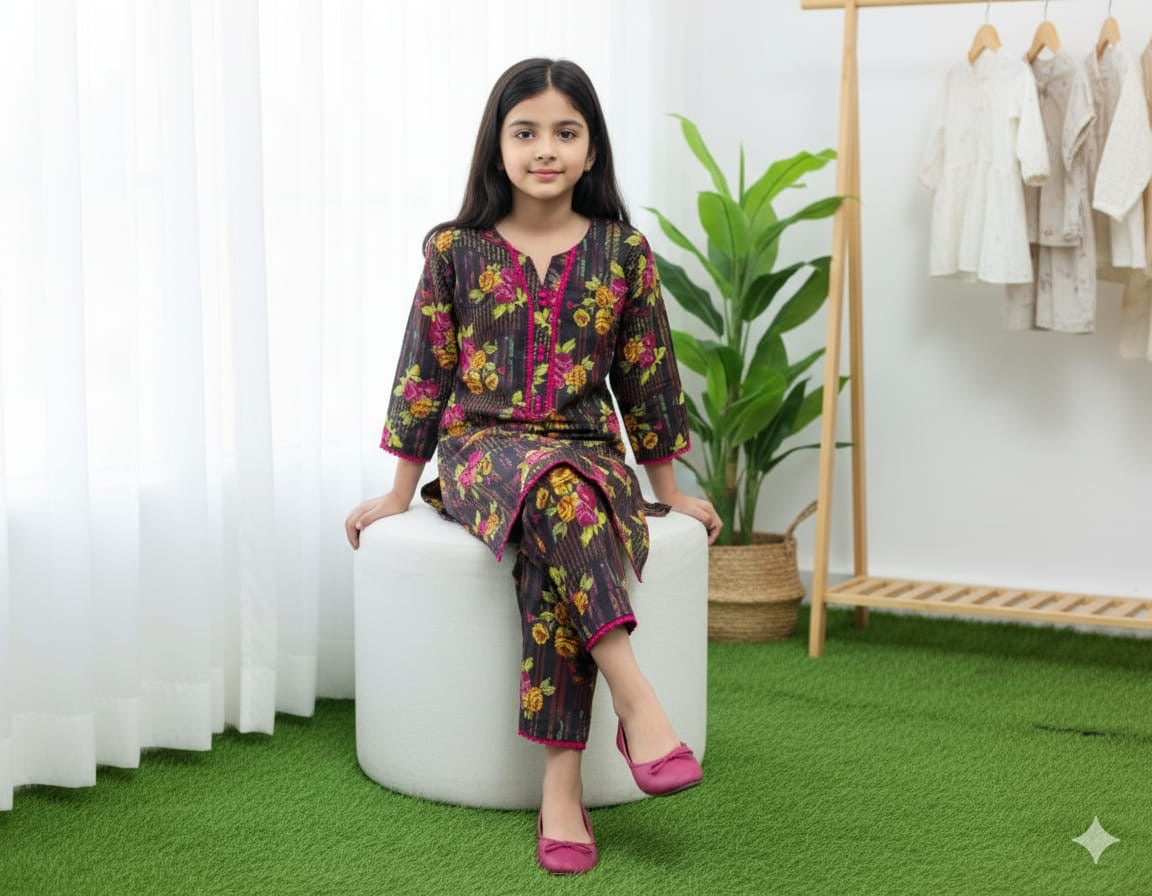 Elegant Printed Lawn Kurti with Trouser Set | Casual & Daily Wear Eastern Outfit for Women