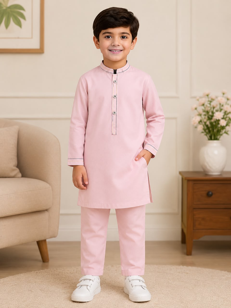 Premium Kids Cotton Kurta Pajama Set – Fuchsia Pink, Pistachio Green & Baby Pink | Soft Traditional Wear for Boys