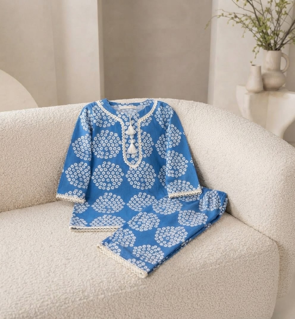 Pure Cotari Fabric Printed Kurti with Flapper Trouser for Girls