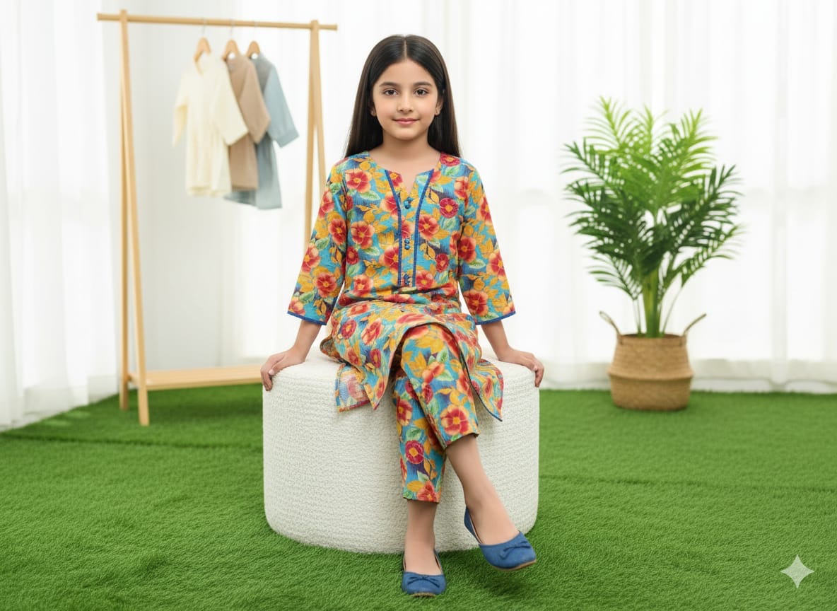 Elegant Printed Lawn Kurti with Trouser Set | Casual & Daily Wear Eastern Outfit for Women