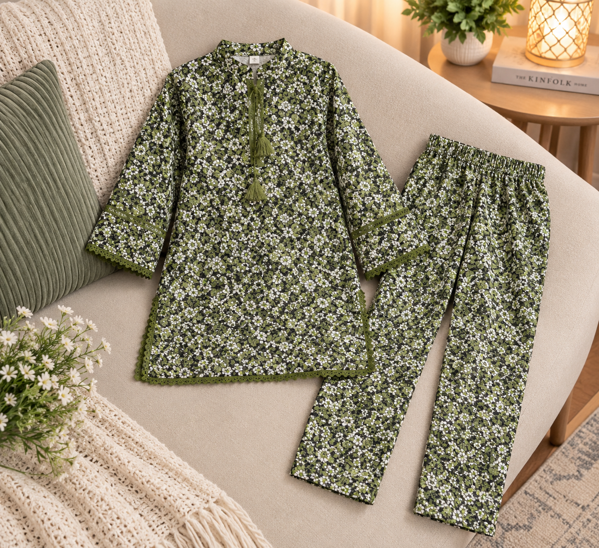 Girls’ 2-Piece Floral Printed Suit in Imported Cotari Fabric | Stylish Shirt & Trouser Set