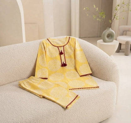 Pure Cotari Fabric Printed Kurti with Flapper Trouser for Girls