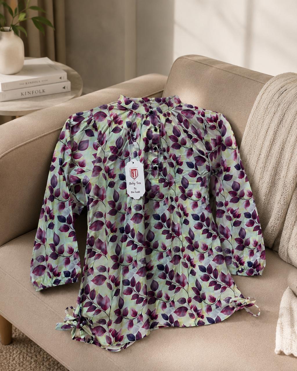 Girls Premium Lavender Floral Printed 2-Piece Co-Ord Set | Soft Cotton Kids Outfit