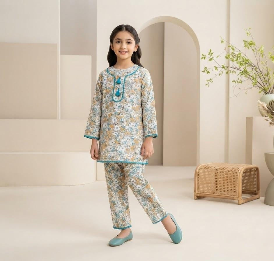 Pure Cotari Fabric Printed Kurti with Flapper Trouser for Girls