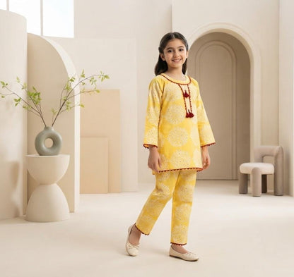 Pure Cotari Fabric Printed Kurti with Flapper Trouser for Girls