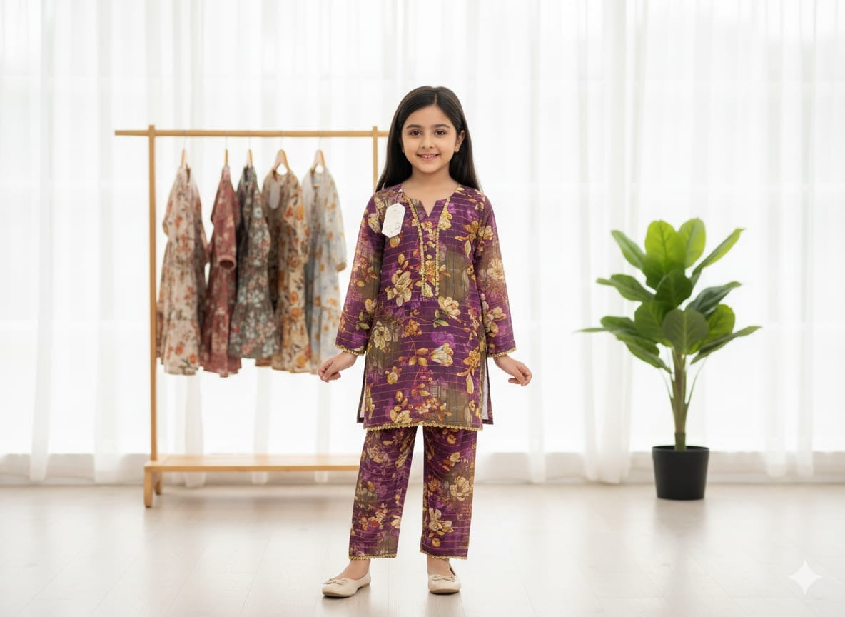 Elegant Printed Lawn Kurti with Trouser Set | Casual & Daily Wear Eastern Outfit for Women