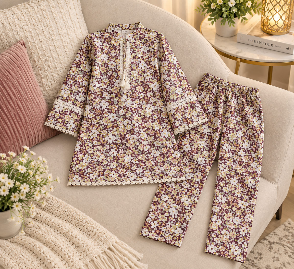 Girls’ 2-Piece Floral Printed Suit in Imported Cotari Fabric | Stylish Shirt & Trouser Set