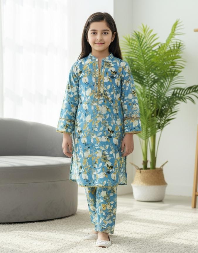 Kids Floral Printed Kurta with Trouser Set – SH Kids Sphere