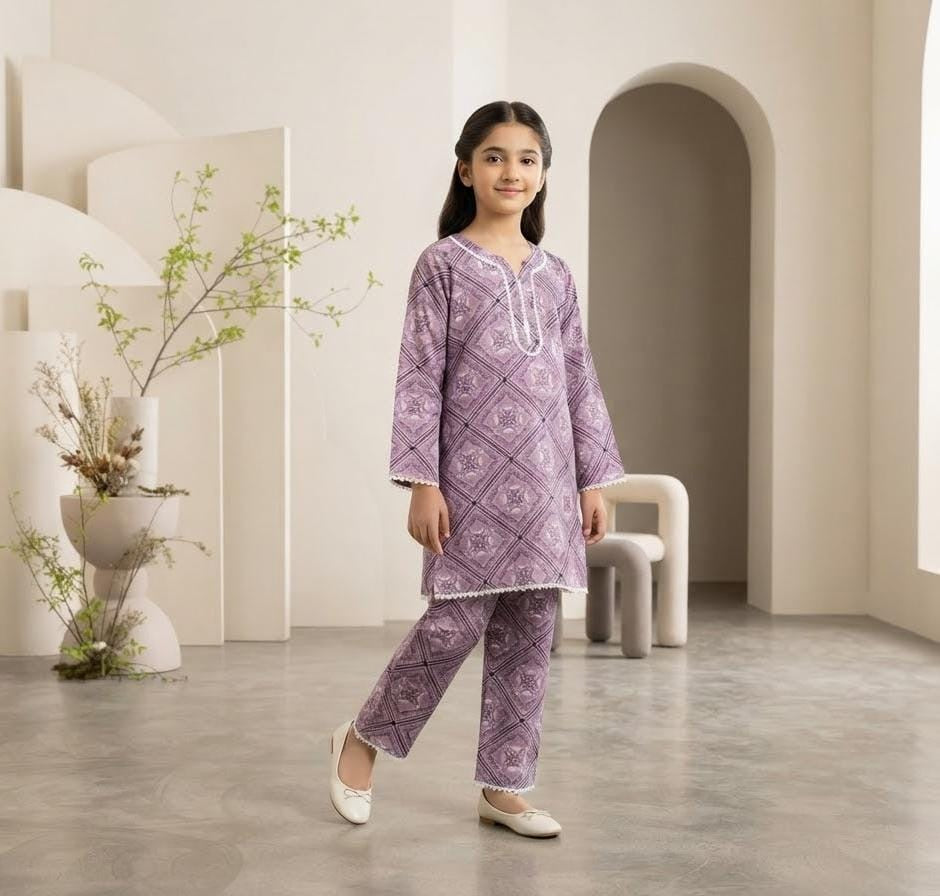 Pure Cotari Fabric Printed Kurti with Flapper Trouser for Girls