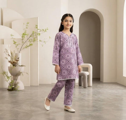 Pure Cotari Fabric Printed Kurti with Flapper Trouser for Girls