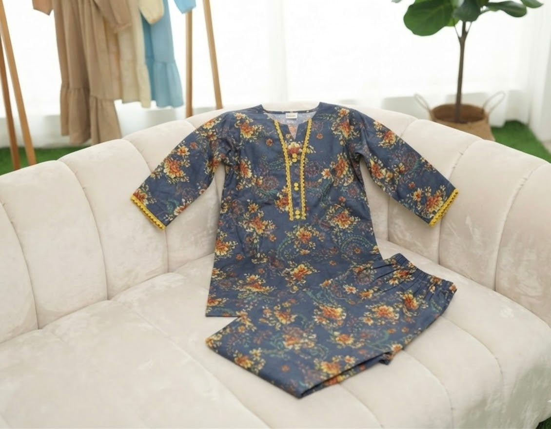 Elegant Printed Lawn Kurti with Trouser Set | Casual & Daily Wear Eastern Outfit for Women