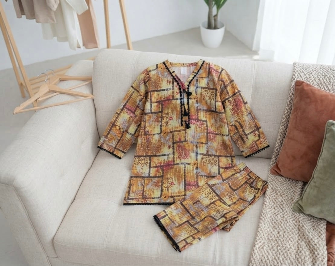 Elegant Printed Lawn Kurti with Trouser Set | Casual & Daily Wear Eastern Outfit for Women