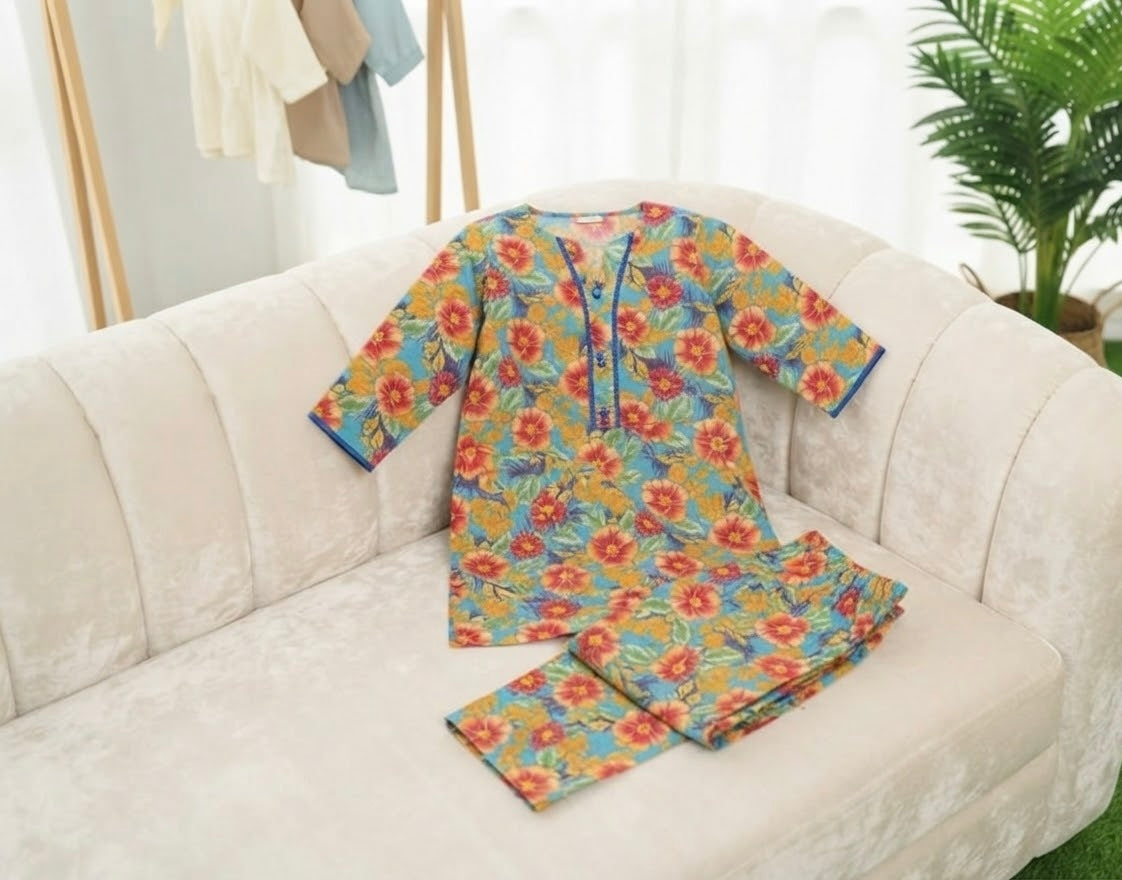 Elegant Printed Lawn Kurti with Trouser Set | Casual & Daily Wear Eastern Outfit for Women