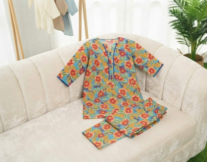 Elegant Printed Lawn Kurti with Trouser Set | Casual & Daily Wear Eastern Outfit for Women