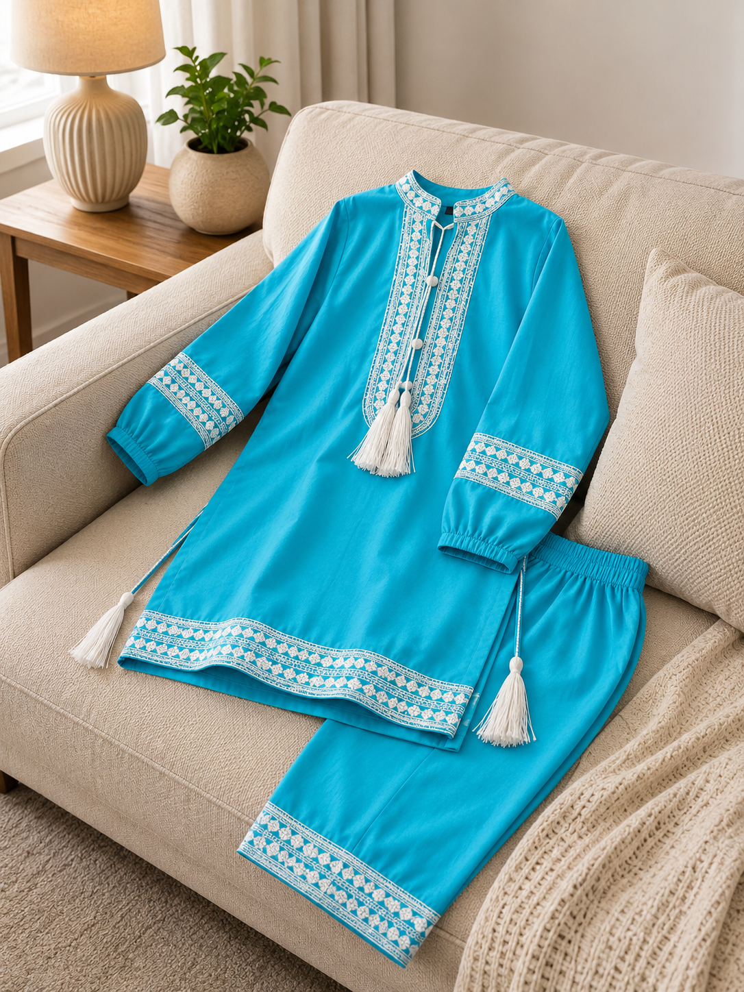 Girls Traditional Embroidered 2-Piece Suit – Multiple Colors