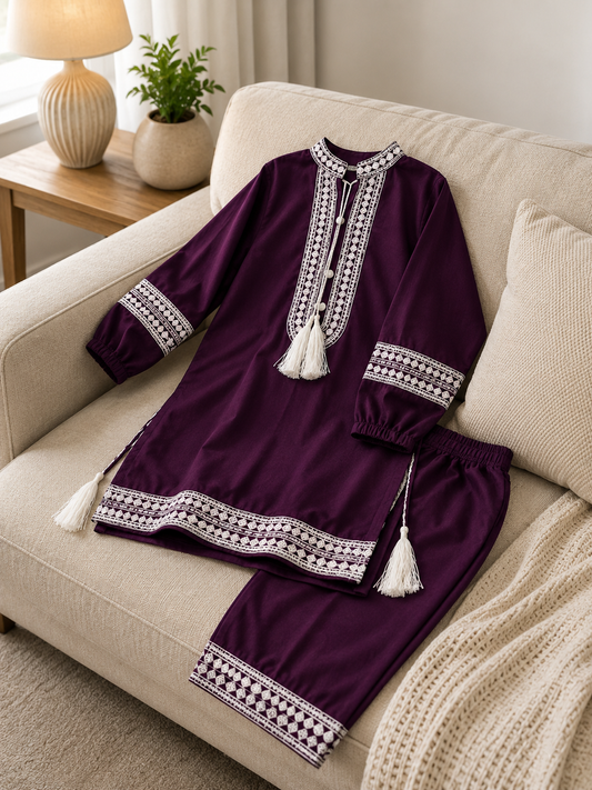 Girls Traditional Embroidered 2-Piece Suit – Multiple Colors