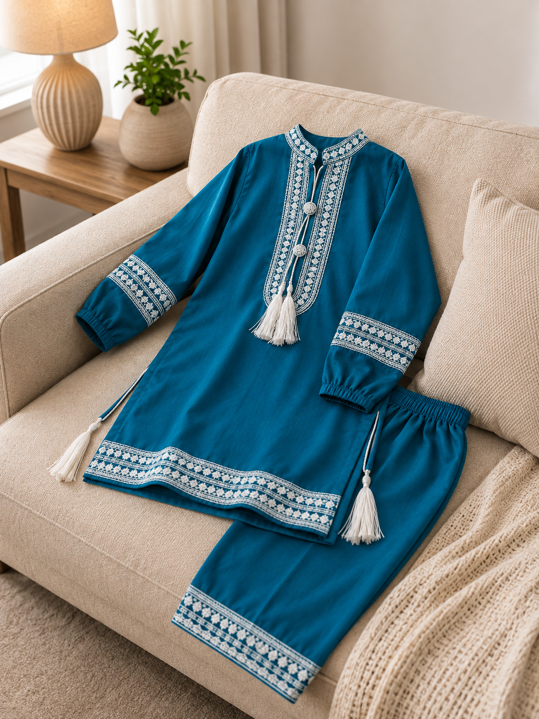 Girls Traditional Embroidered 2-Piece Suit – Multiple Colors