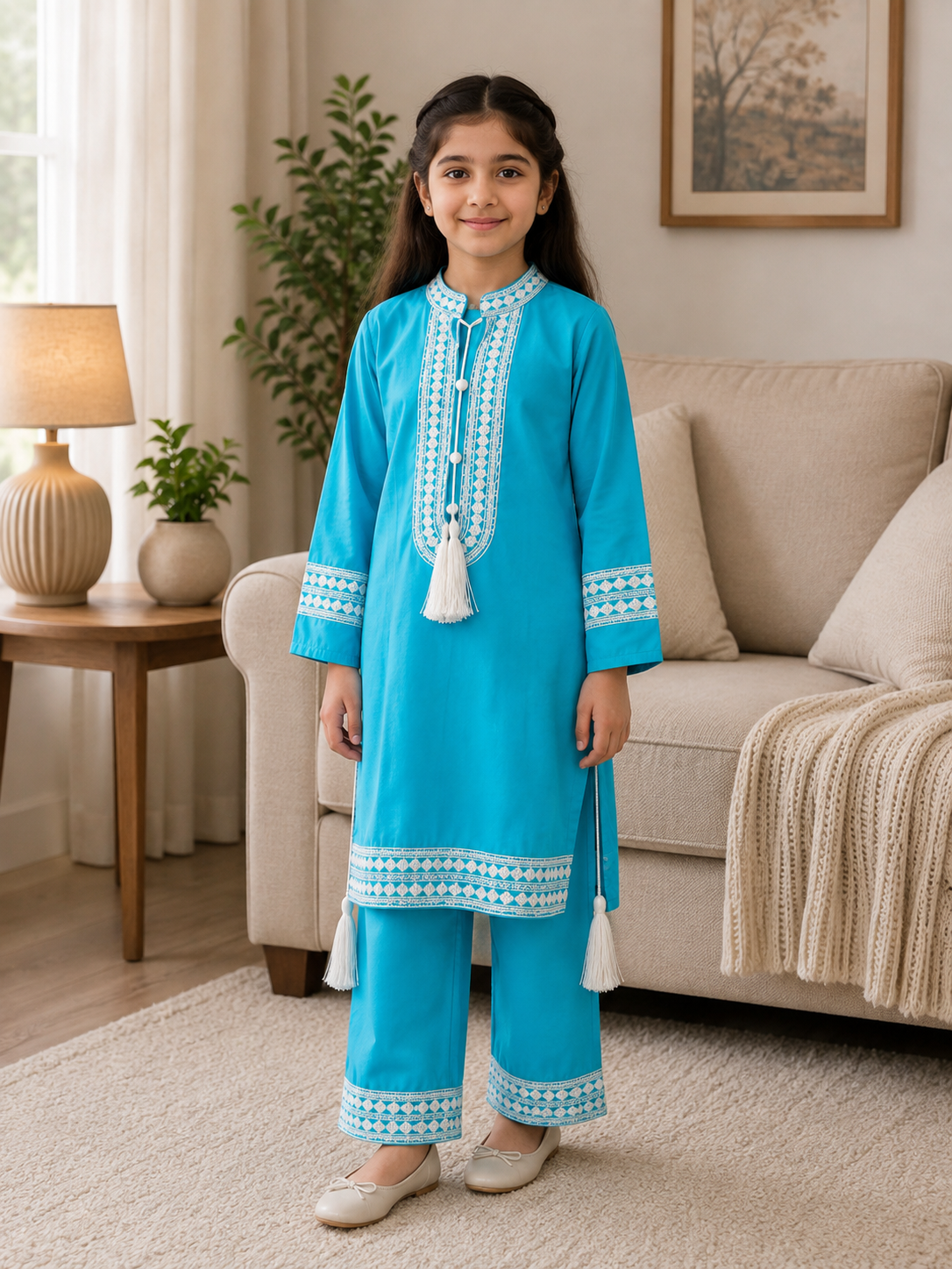 Girls Traditional Embroidered 2-Piece Suit – Multiple Colors