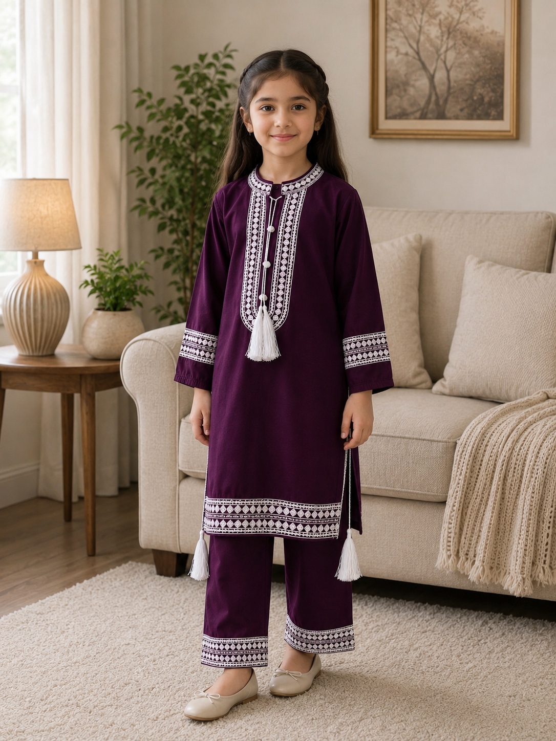 Girls Traditional Embroidered 2-Piece Suit – Multiple Colors