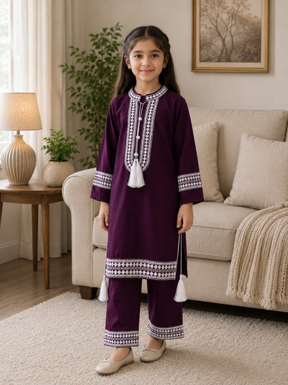 Girls Traditional Embroidered 2-Piece Suit – Multiple Colors