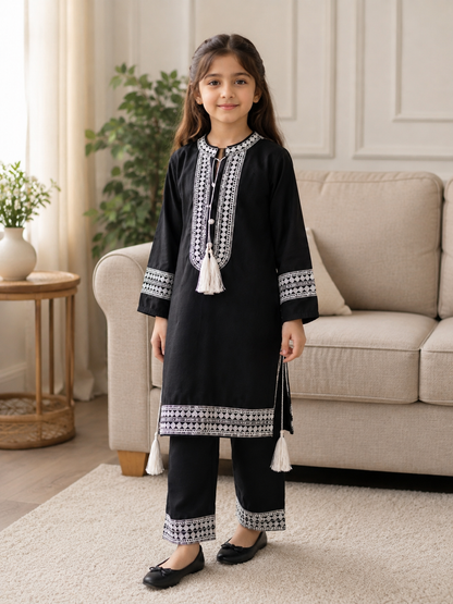 Girls Traditional Embroidered 2-Piece Suit – Multiple Colors