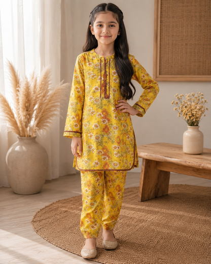Kids Floral Printed Kurta with Trouser Set – SH Kids Sphere
