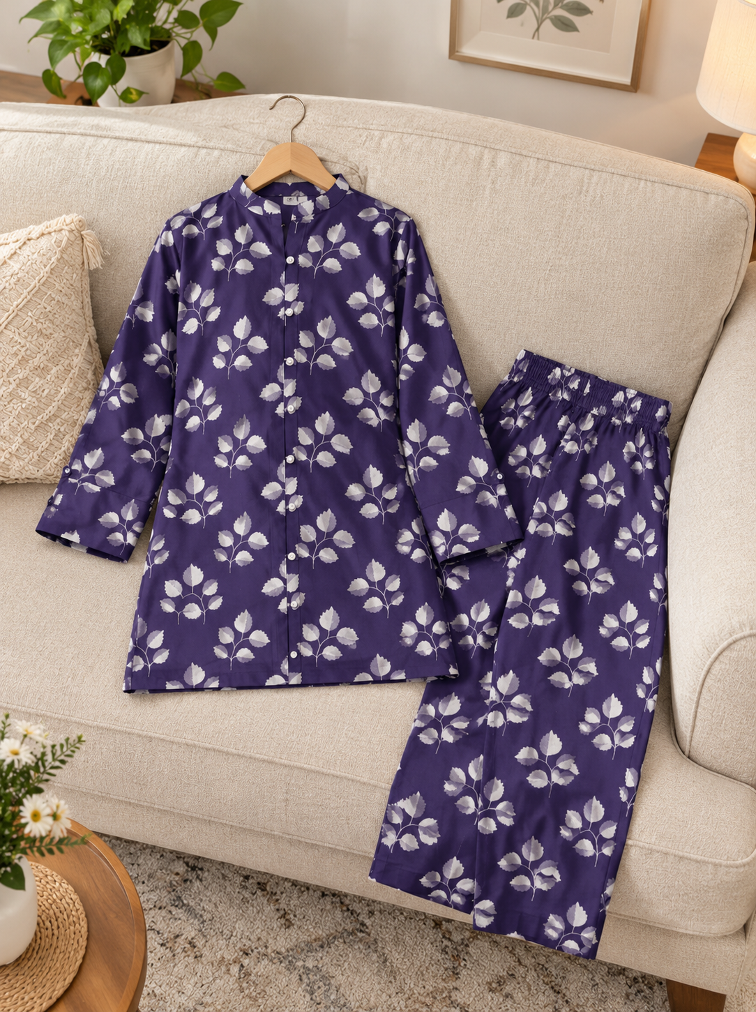 Girls’ Printed Khaddar 2-Piece Suit with Long Back Tail | Stylish Floral Shirt & Trouser Set