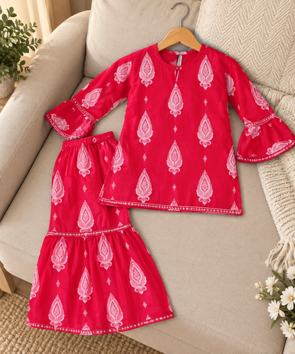Traditional Printed Kurti with Sharara Set for Girls