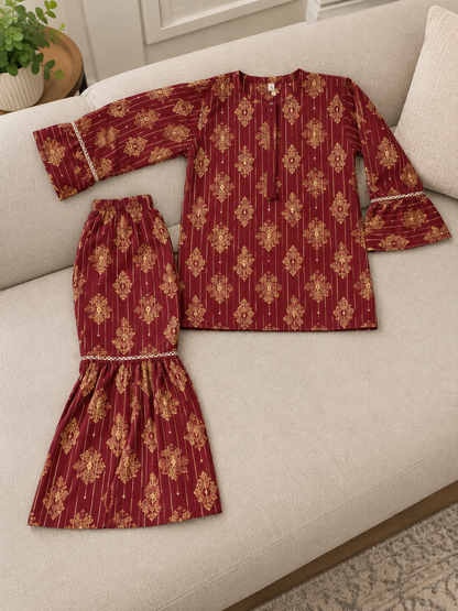 Traditional Printed Kurti with Sharara Set for Girls