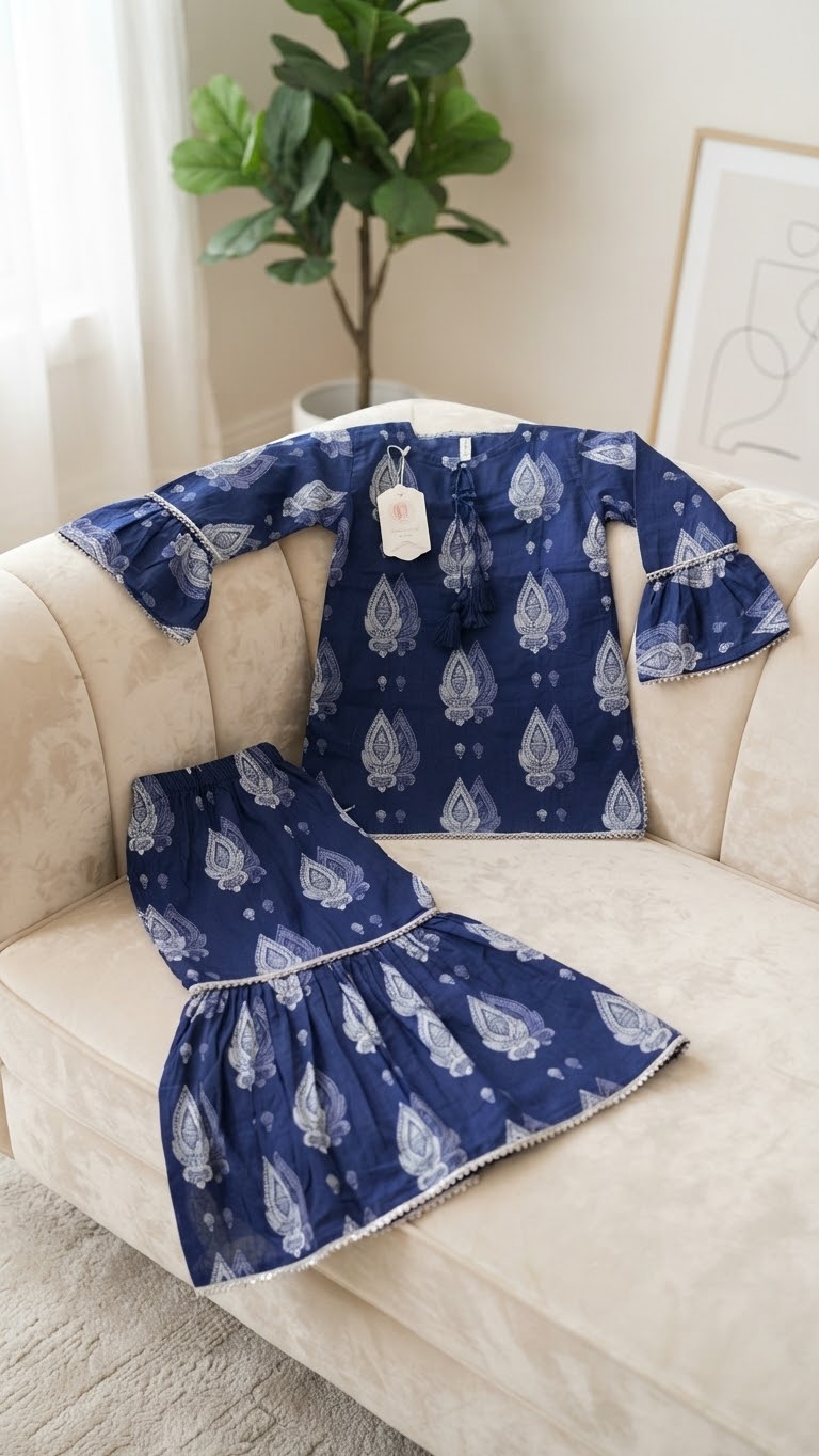 Traditional Printed Kurti with Sharara Set for Girls