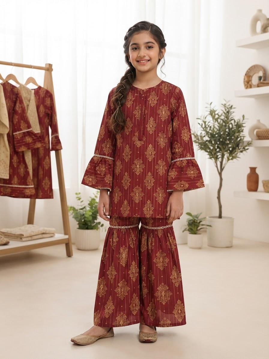 Traditional Printed Kurti with Sharara Set for Girls