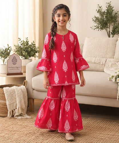 Traditional Printed Kurti with Sharara Set for Girls