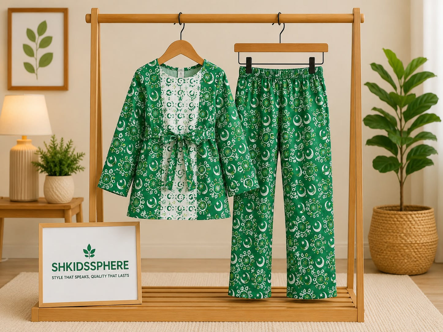 SH Kids Sphere Independence Day Classic Green & White Crescent Suit (Design 3)