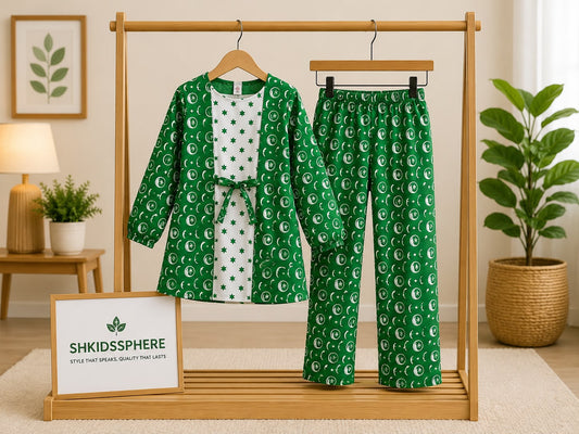 SH Kids Sphere Green Sun & Star Print Kids Casual Outfit (Design 2)